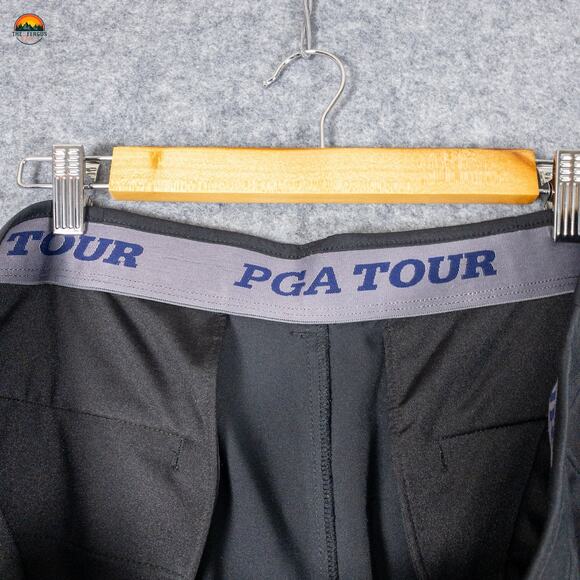 PGA Tour Chino Shorts Black Flat Front Slash Pockets Men's Size 36 - Picture 5 of 7